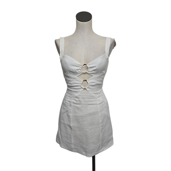 NWT Revolve Rumer The Label Byron Ring Mini Dress White Linen Size XS Cut Out - Picture 2 of 11